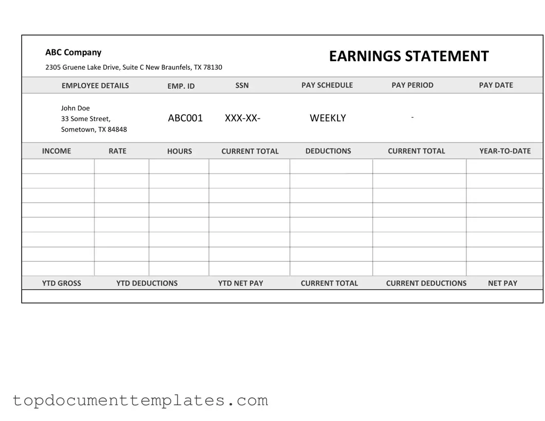 Blank Independent Contractor Pay Stub PDF Form