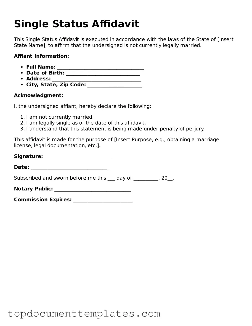 Official Single Status Affidavit Template