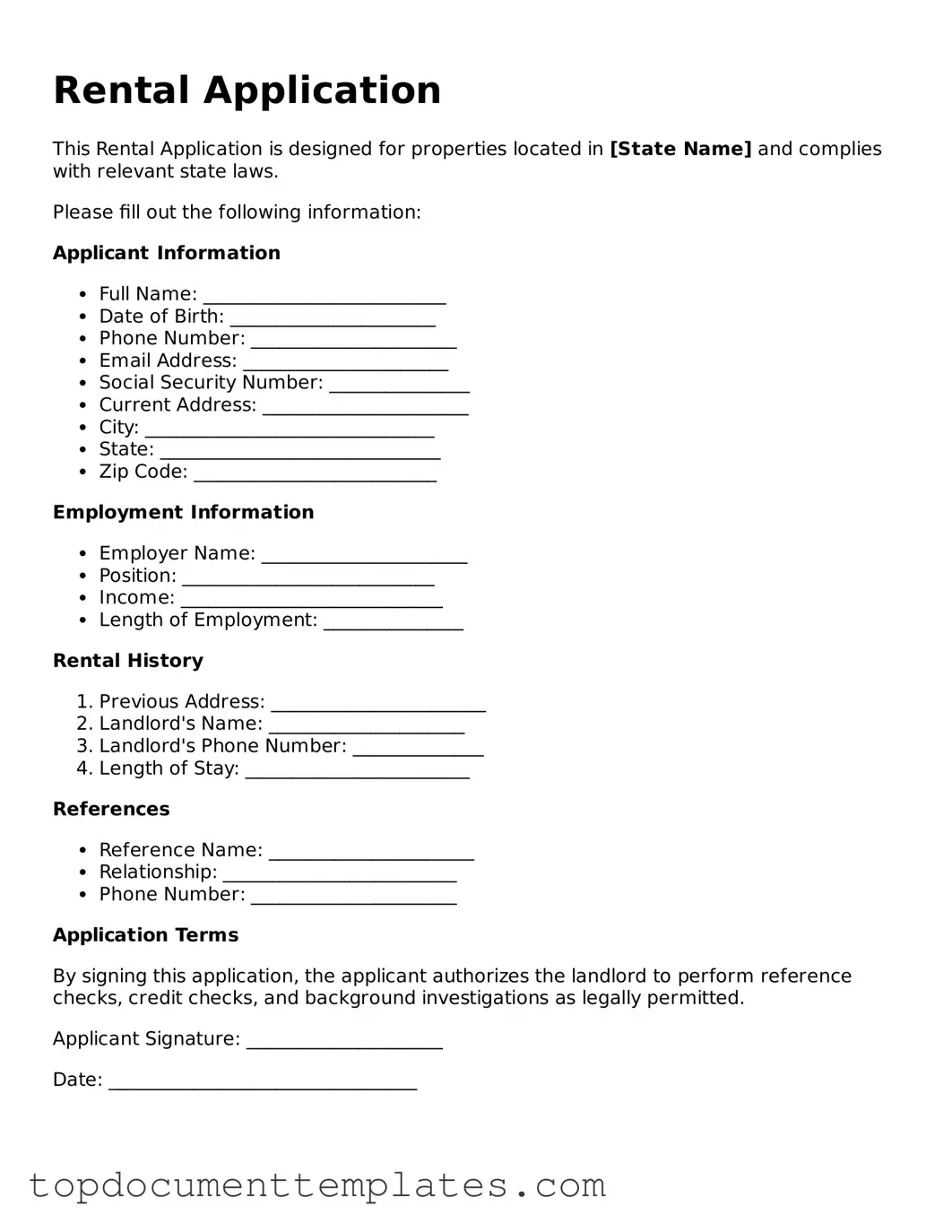 Official Rental Application Template