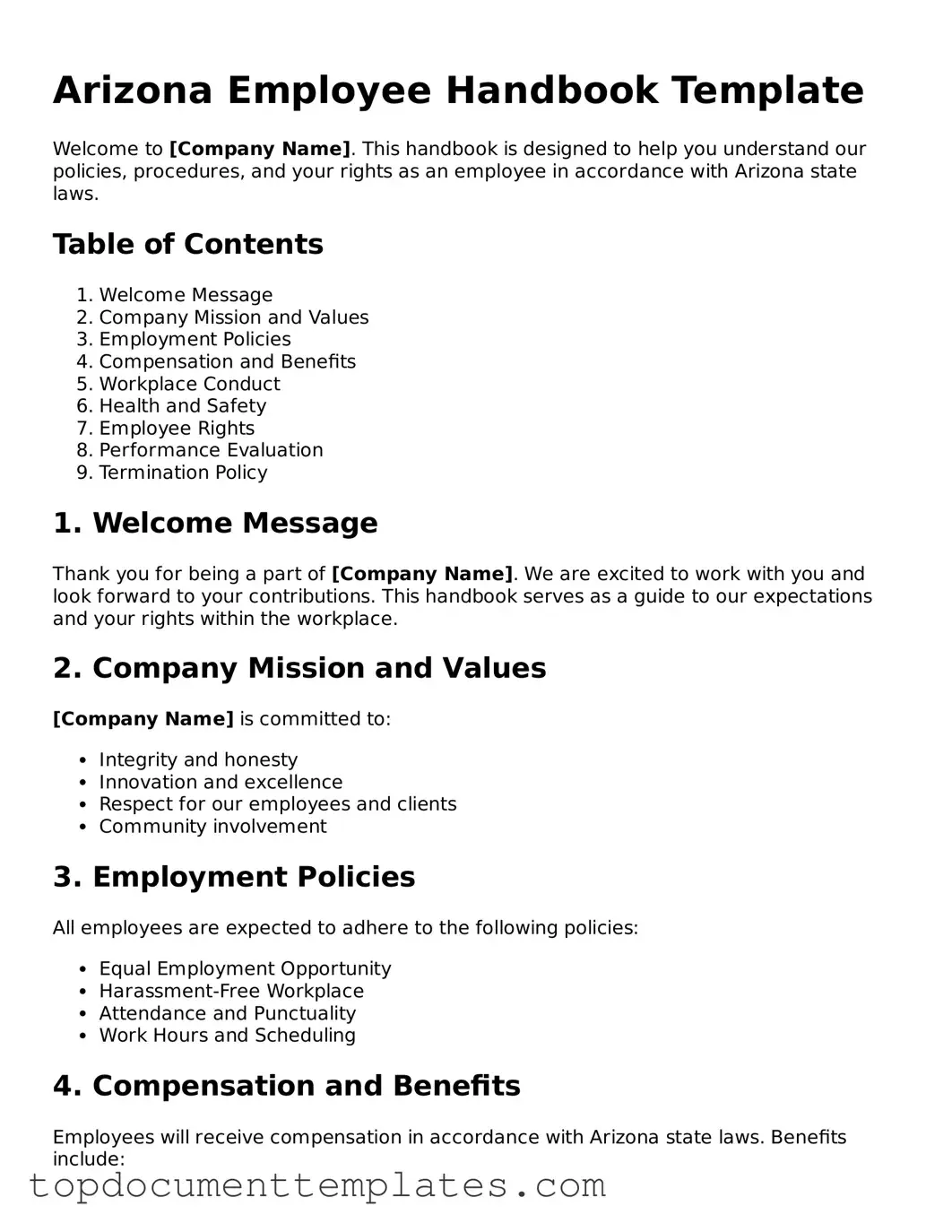 Valid Employee Handbook Form for Arizona State