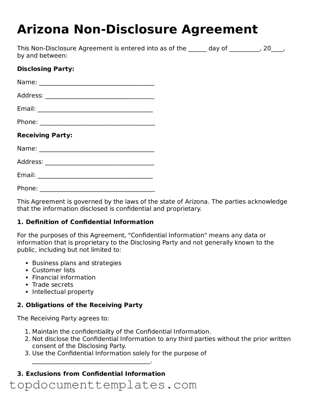 Valid Non-disclosure Agreement Form for Arizona State