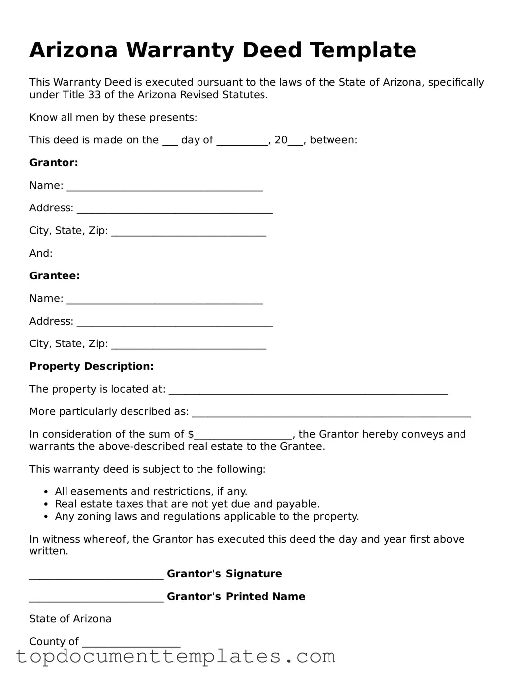 Valid Deed Form for Arizona State