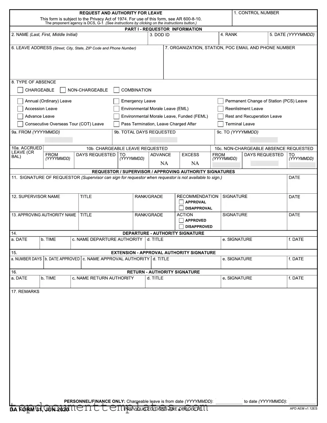 Blank Da 31 PDF Form