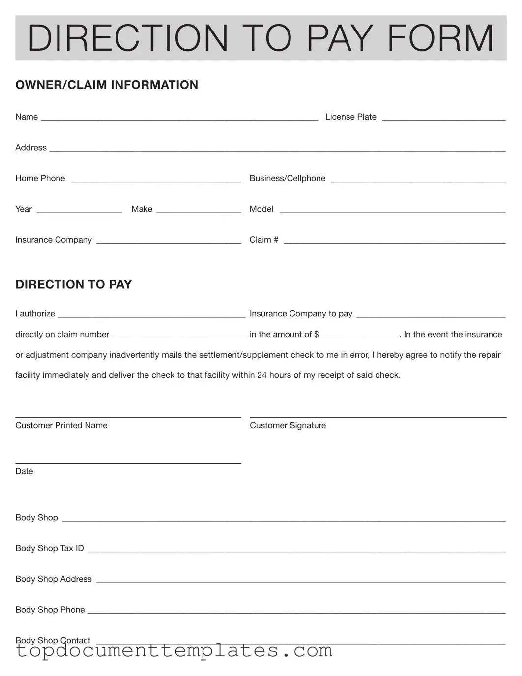 Blank Authorization And Direction Pay PDF Form