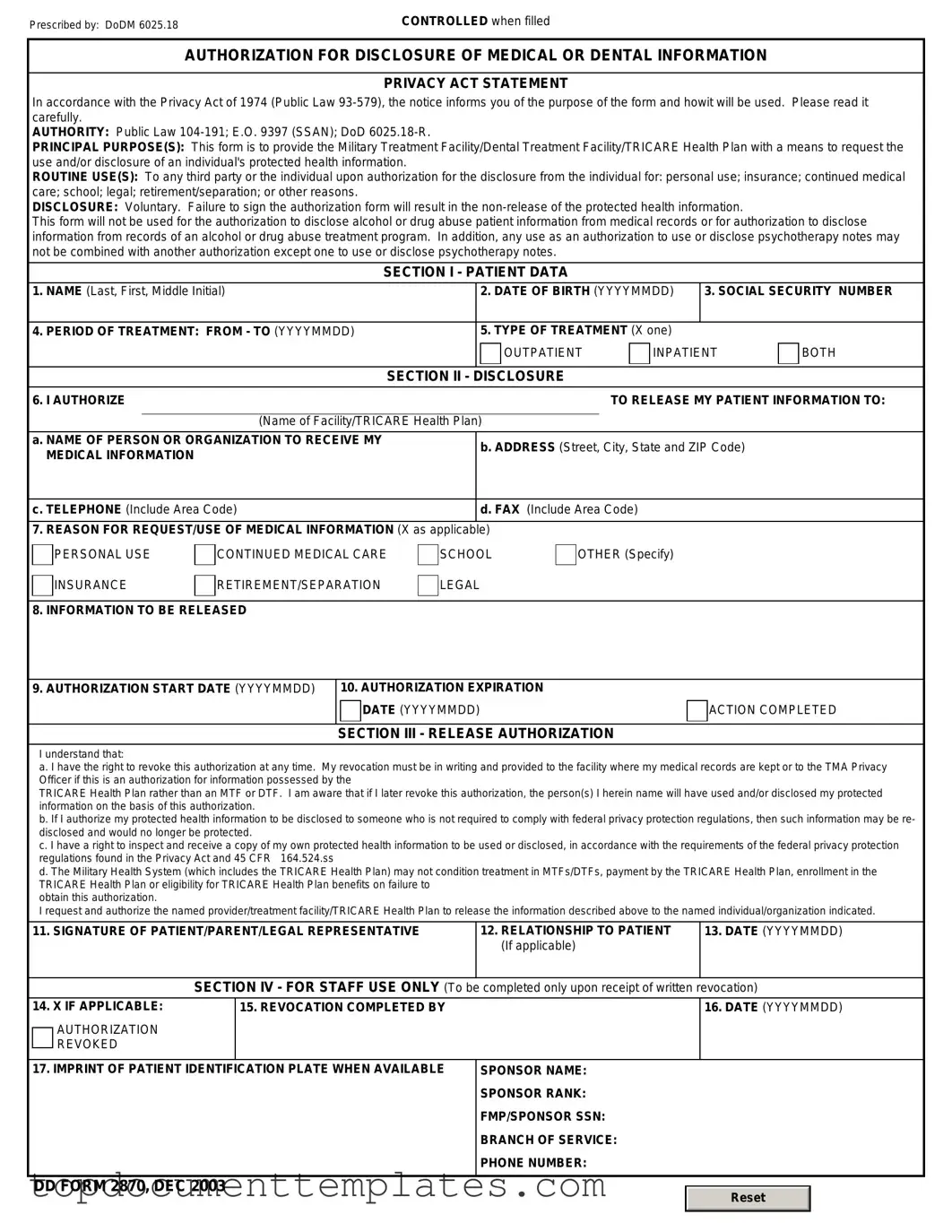 Blank DD 2870 PDF Form