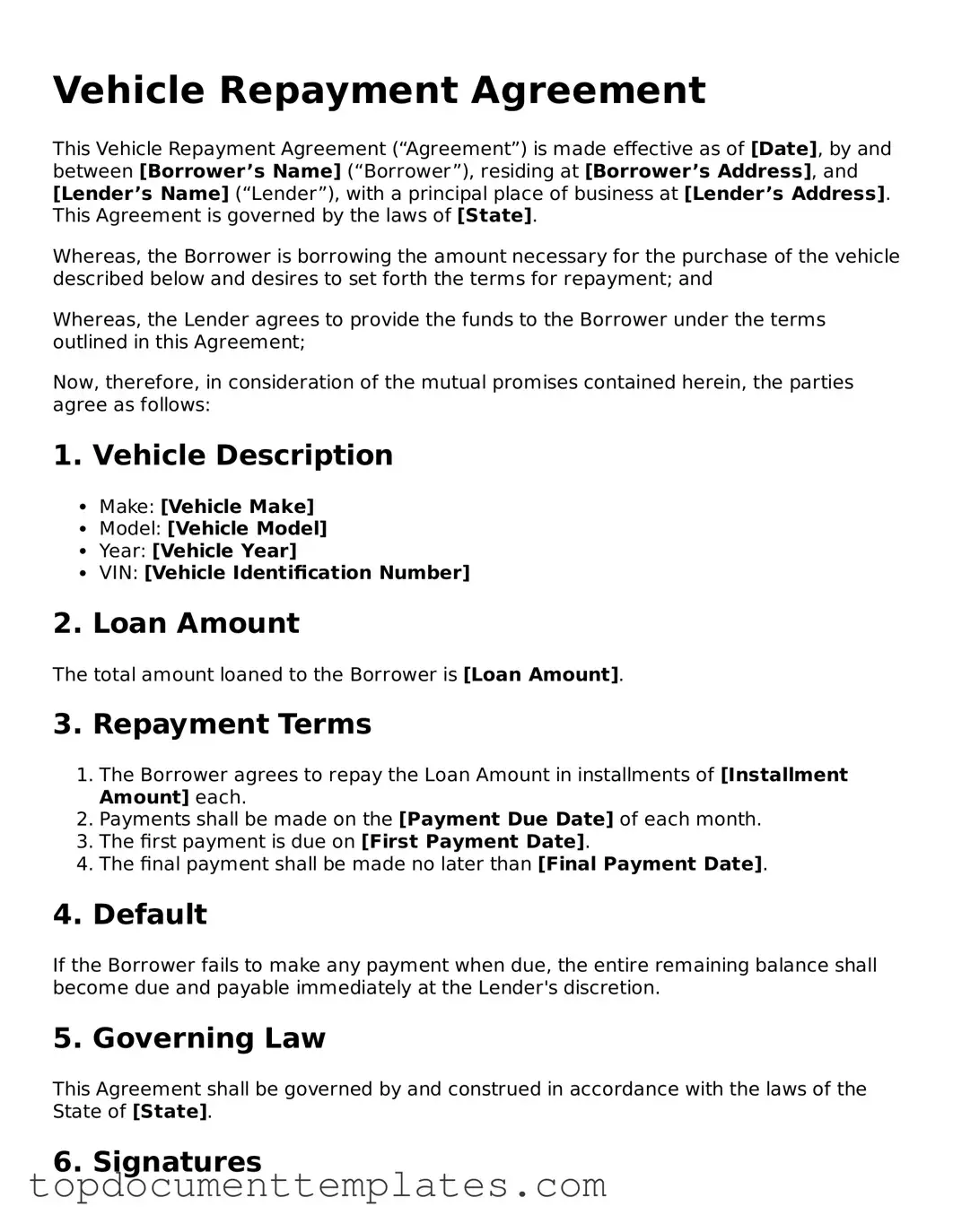 Official Vehicle Repayment Agreement Template