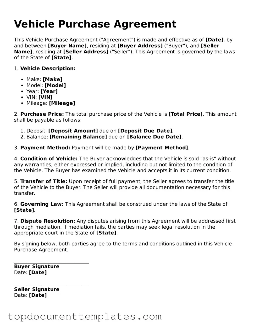 Official Vehicle Purchase Agreement Template