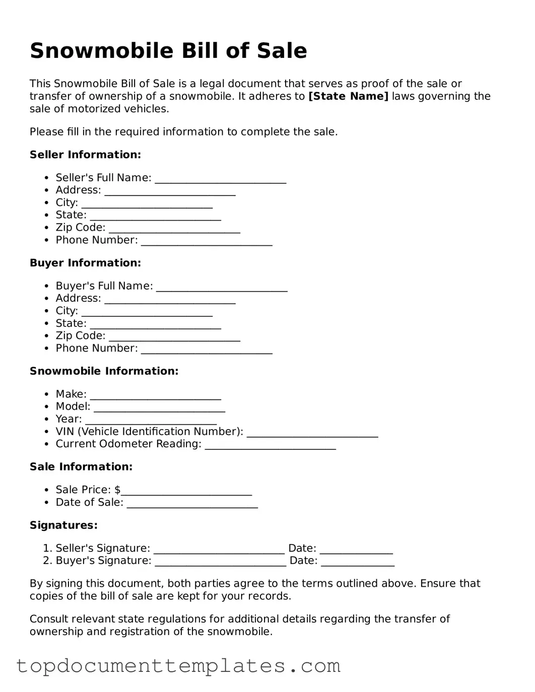 Official Snowmobile Bill of Sale Template
