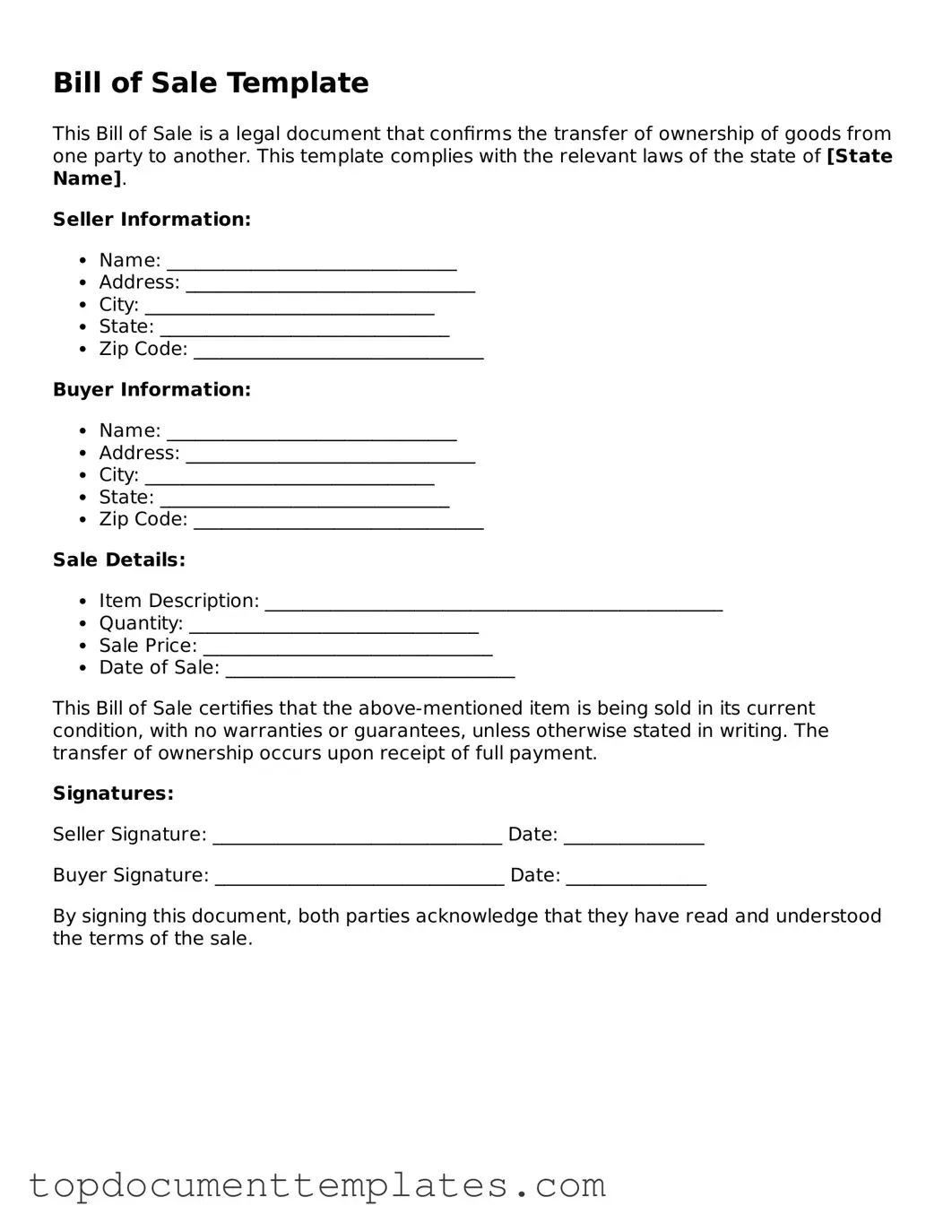 Official Bill of Sale Template