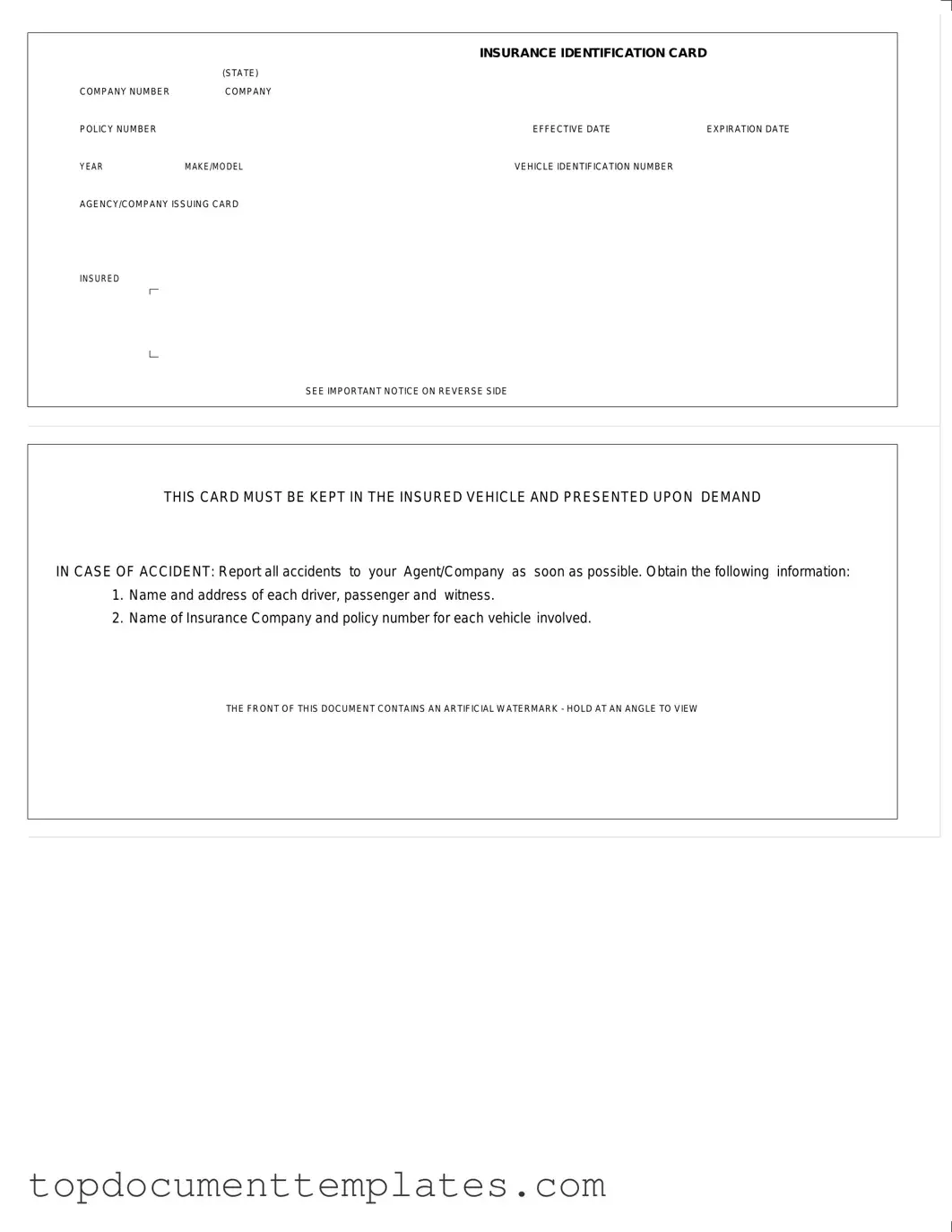 Blank Auto Insurance Card PDF Form