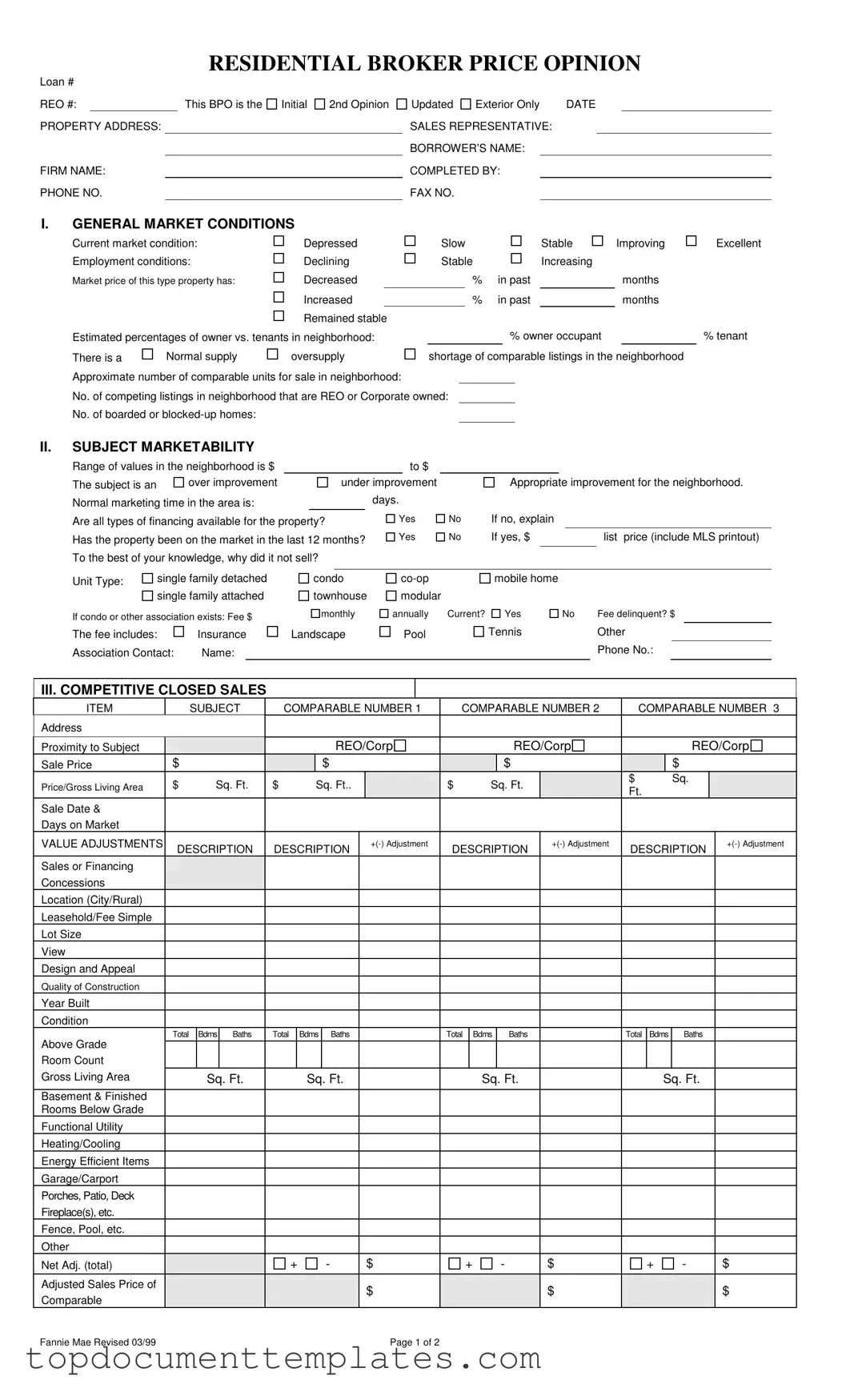 Blank Broker Price Opinion PDF Form