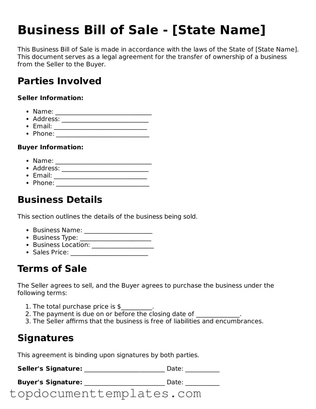 Official Business Bill of Sale Template