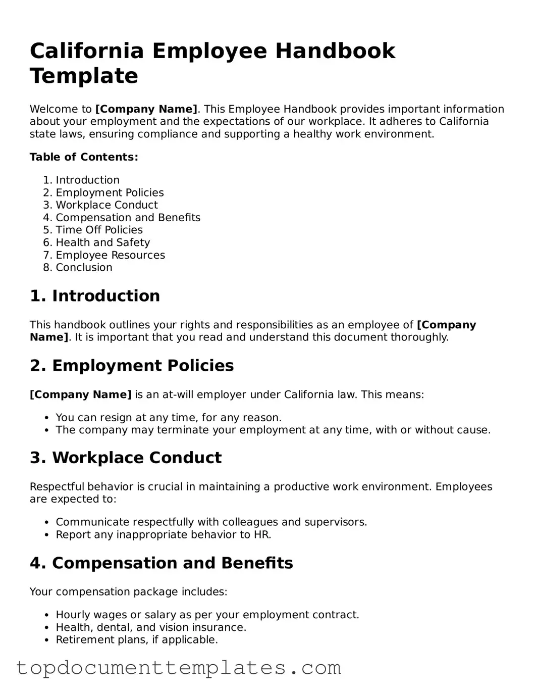Valid Employee Handbook Form for California State