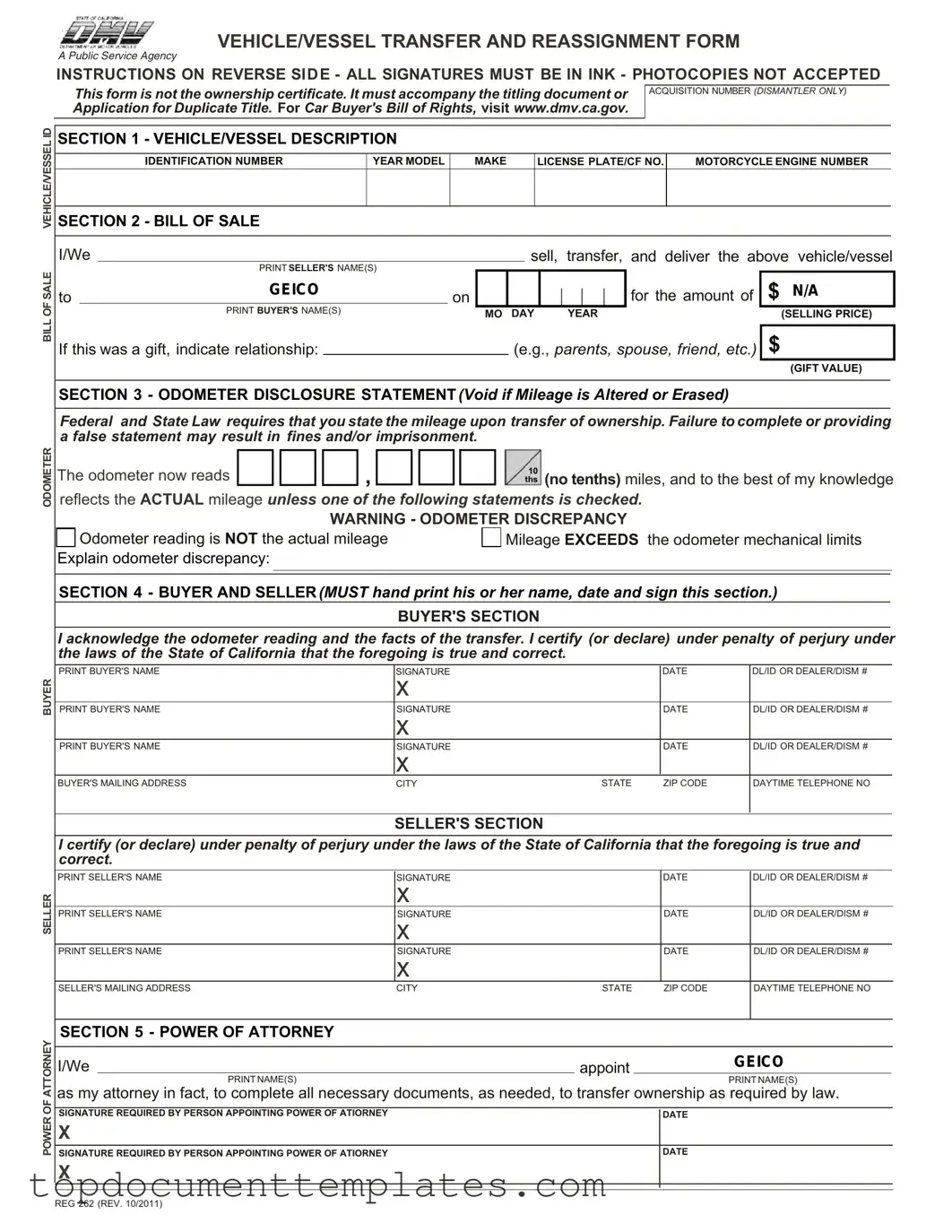 Blank California Fotm Reg 262 PDF Form