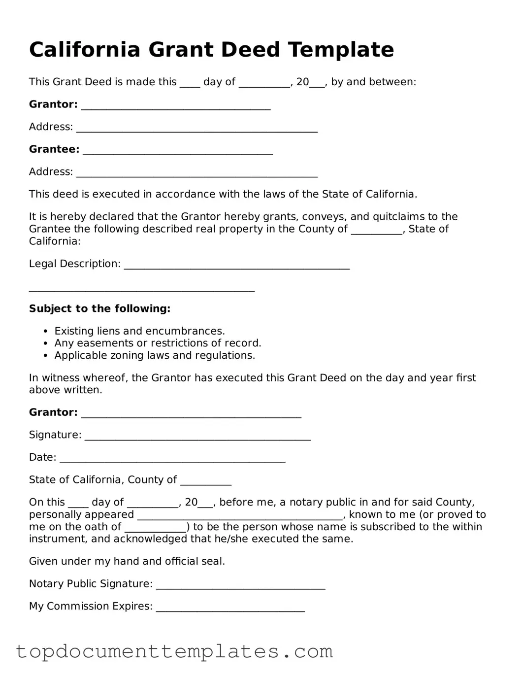 Valid Deed Form for California State