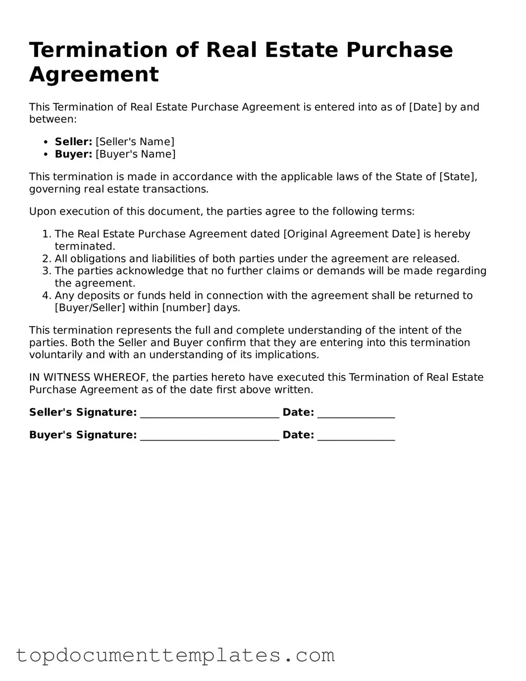 Official Termination of Real Estate Purchase Agreement Template