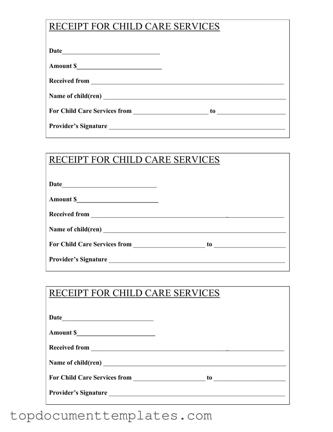 Blank Childcare Receipt PDF Form