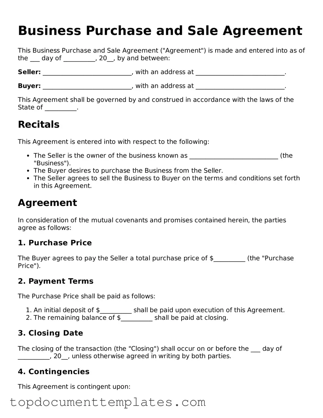 Official Business Purchase and Sale Agreement Template