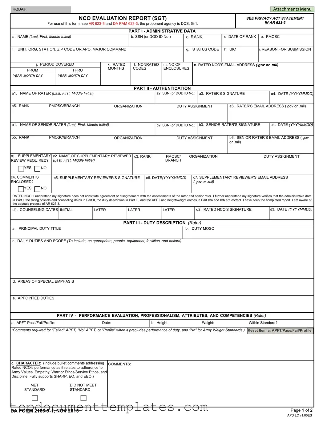 Blank Da 2166 9 1 PDF Form
