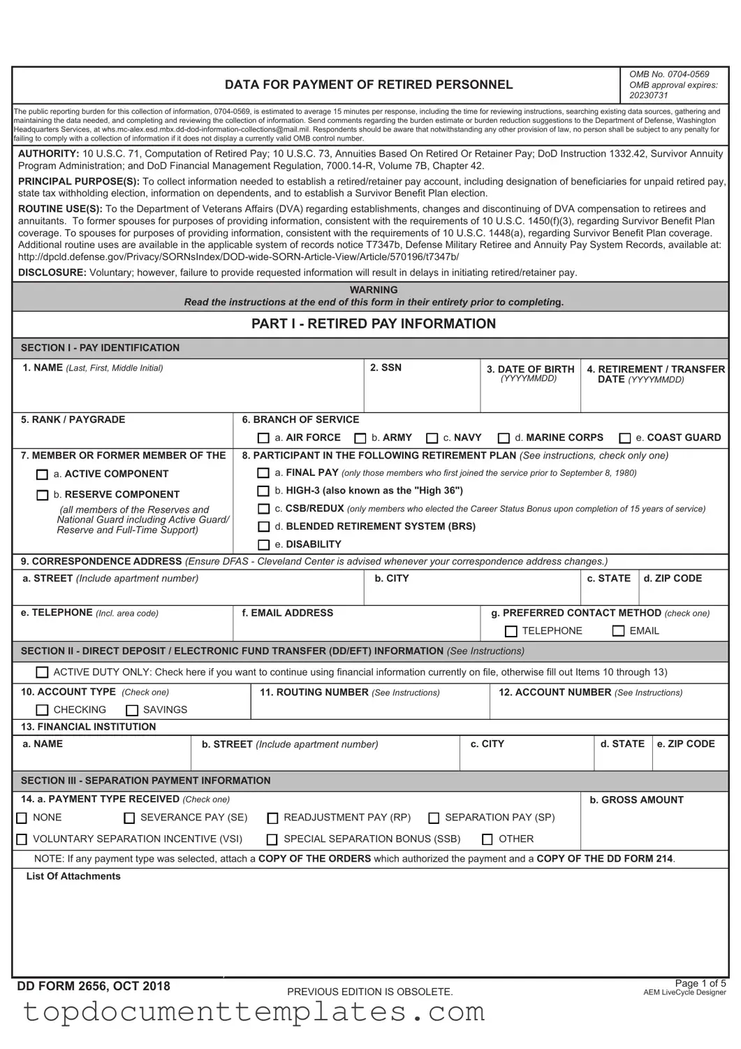 Blank DD 2656 PDF Form