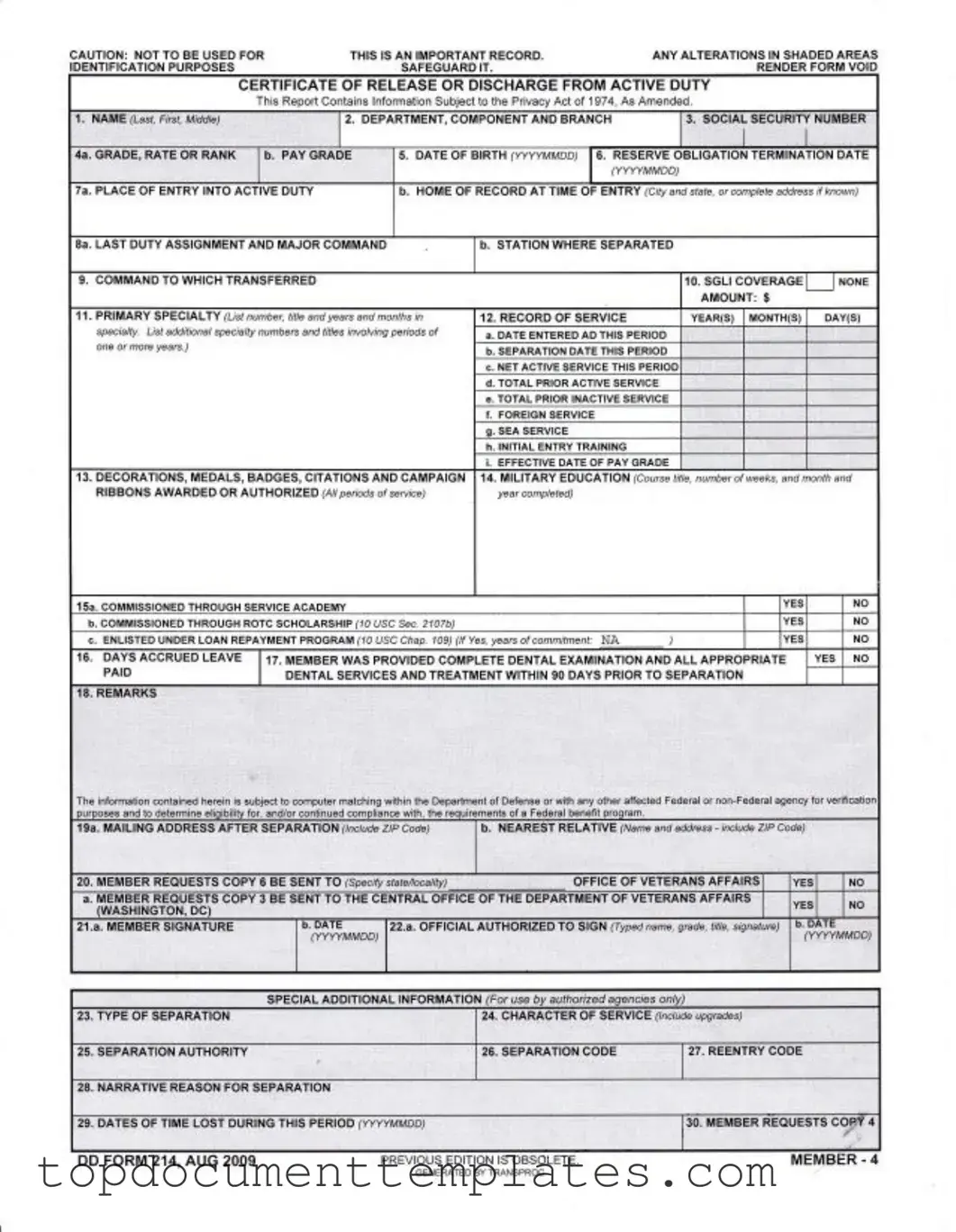 Blank Dd 214 PDF Form