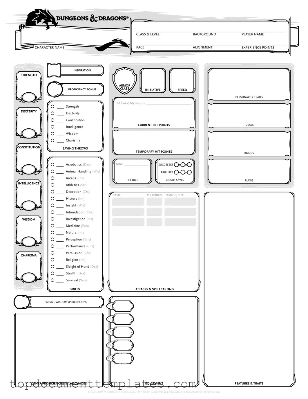 Blank Dnd Character Sheet PDF Form