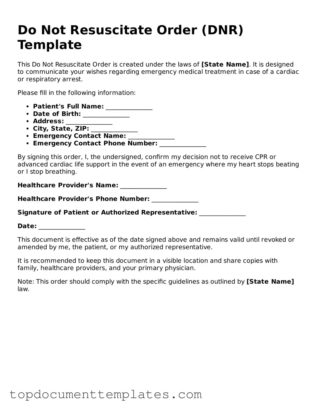 Official Do Not Resuscitate Order Template