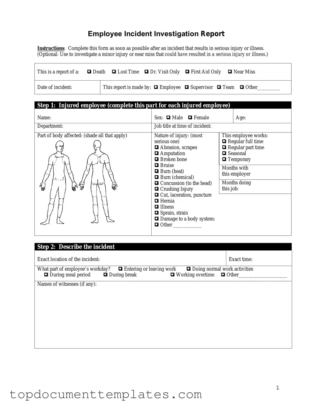 Blank Employee Accident Report PDF Form
