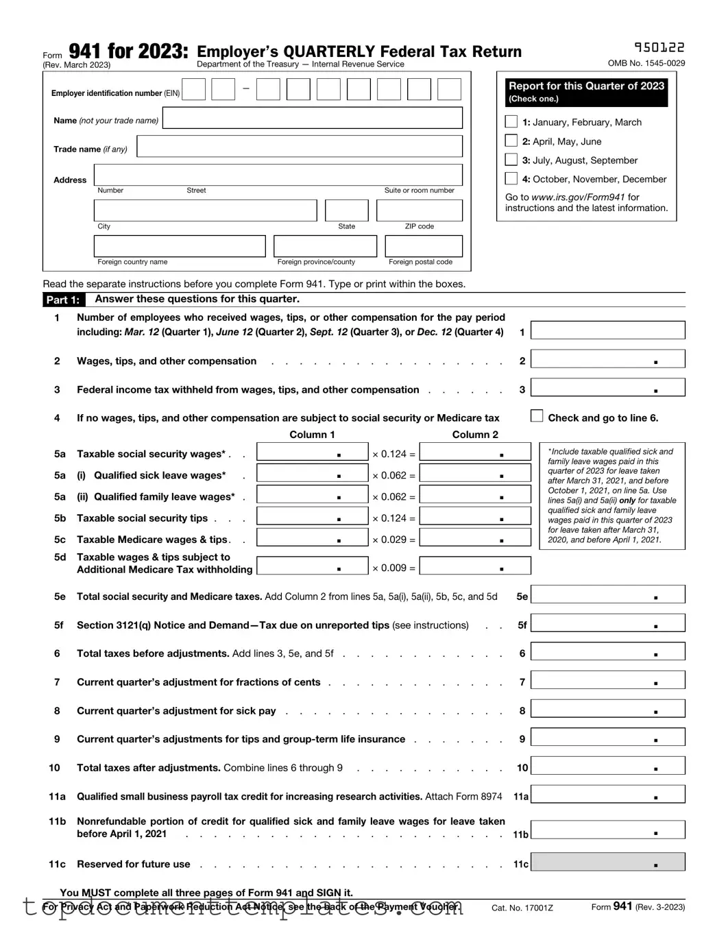 Blank IRS 941 PDF Form