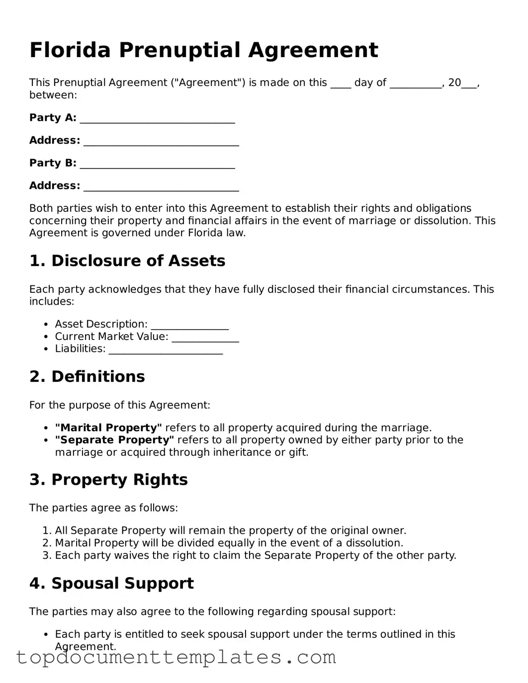 Valid Prenuptial Agreement Form for Florida State