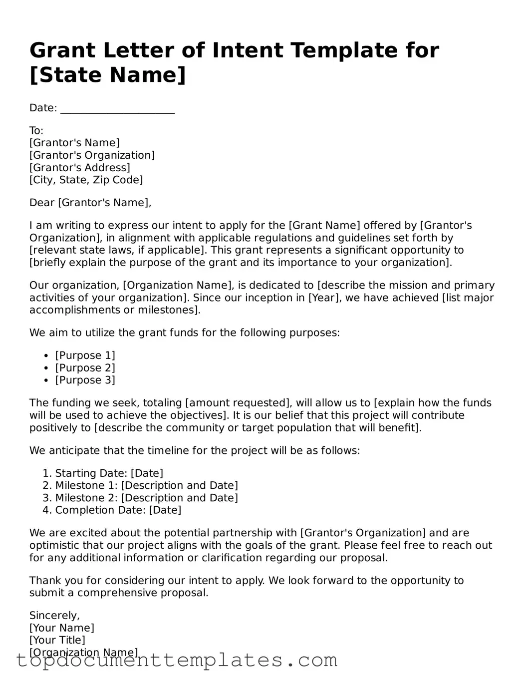 Official Grant Letter of Intent Template
