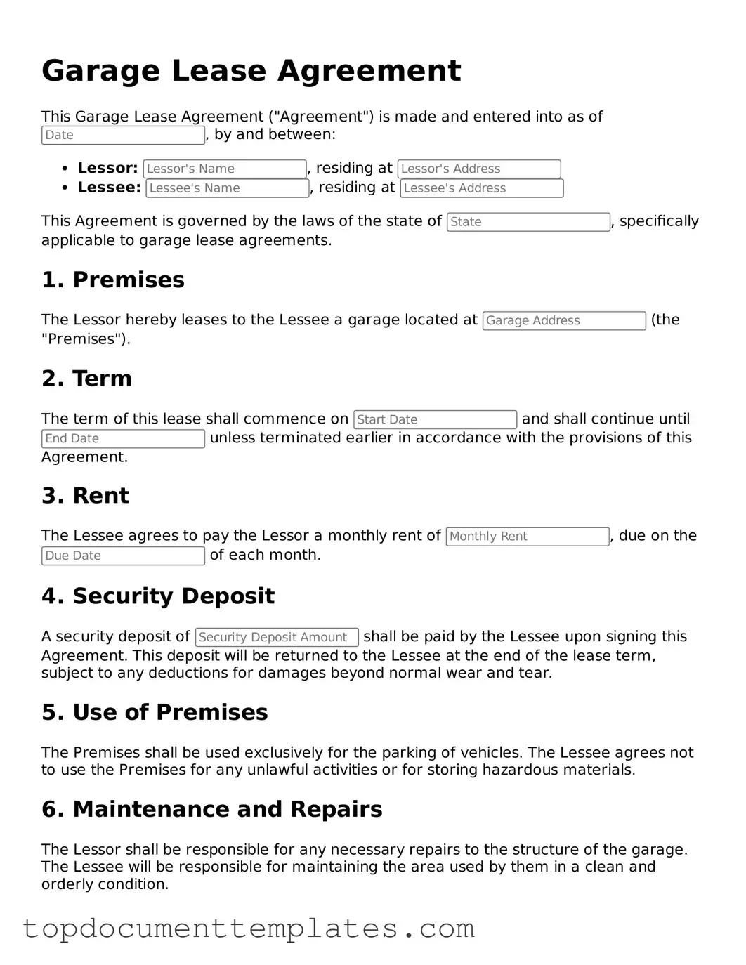 Official Garage Lease Agreement Template