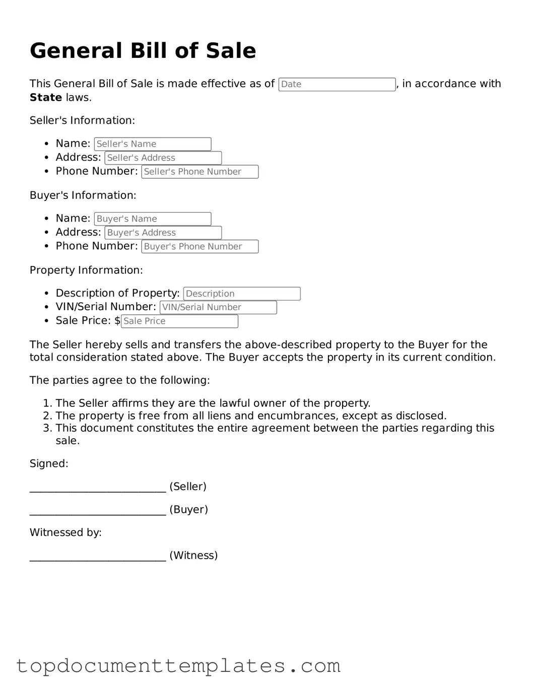 Official General Bill of Sale Template
