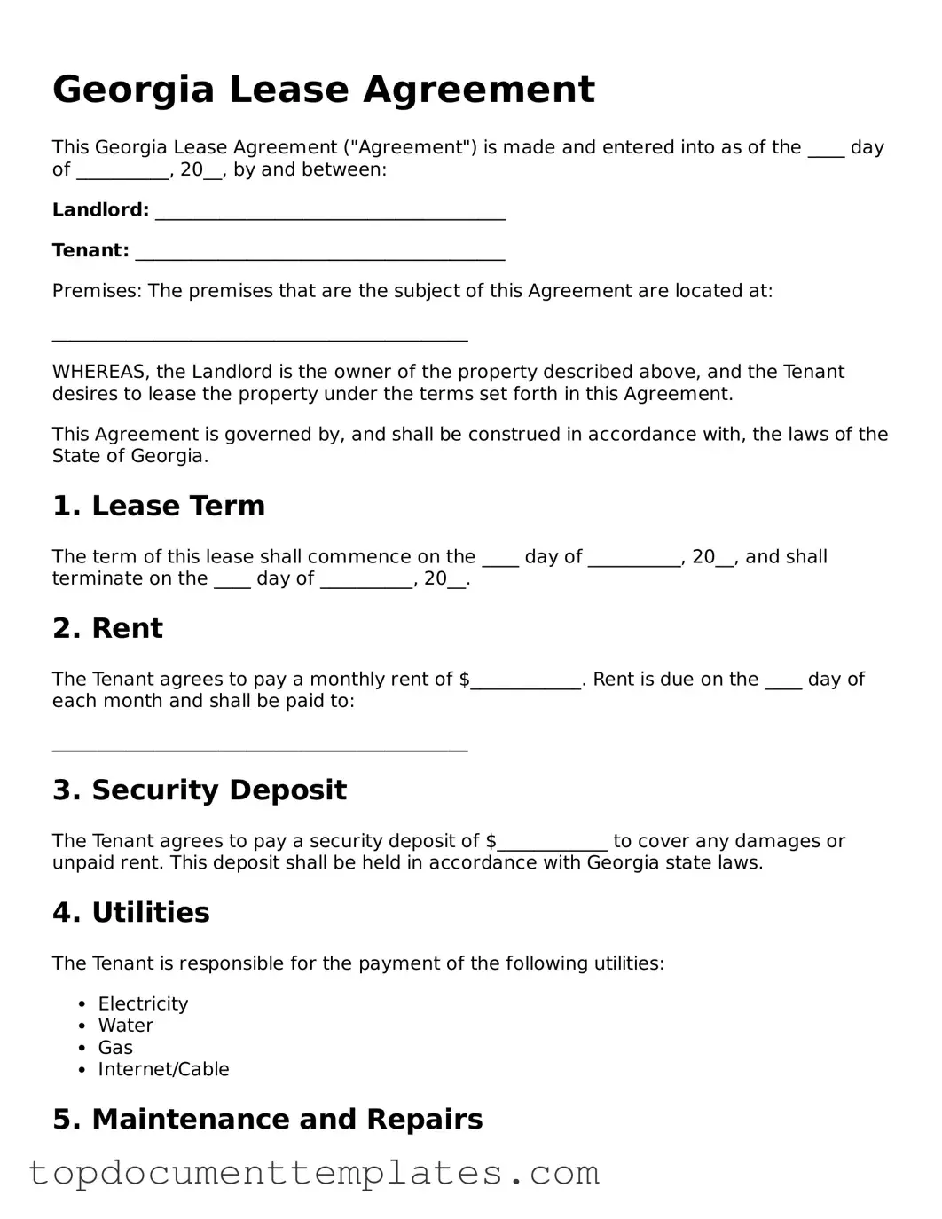 Valid Lease Agreement Form for Georgia State