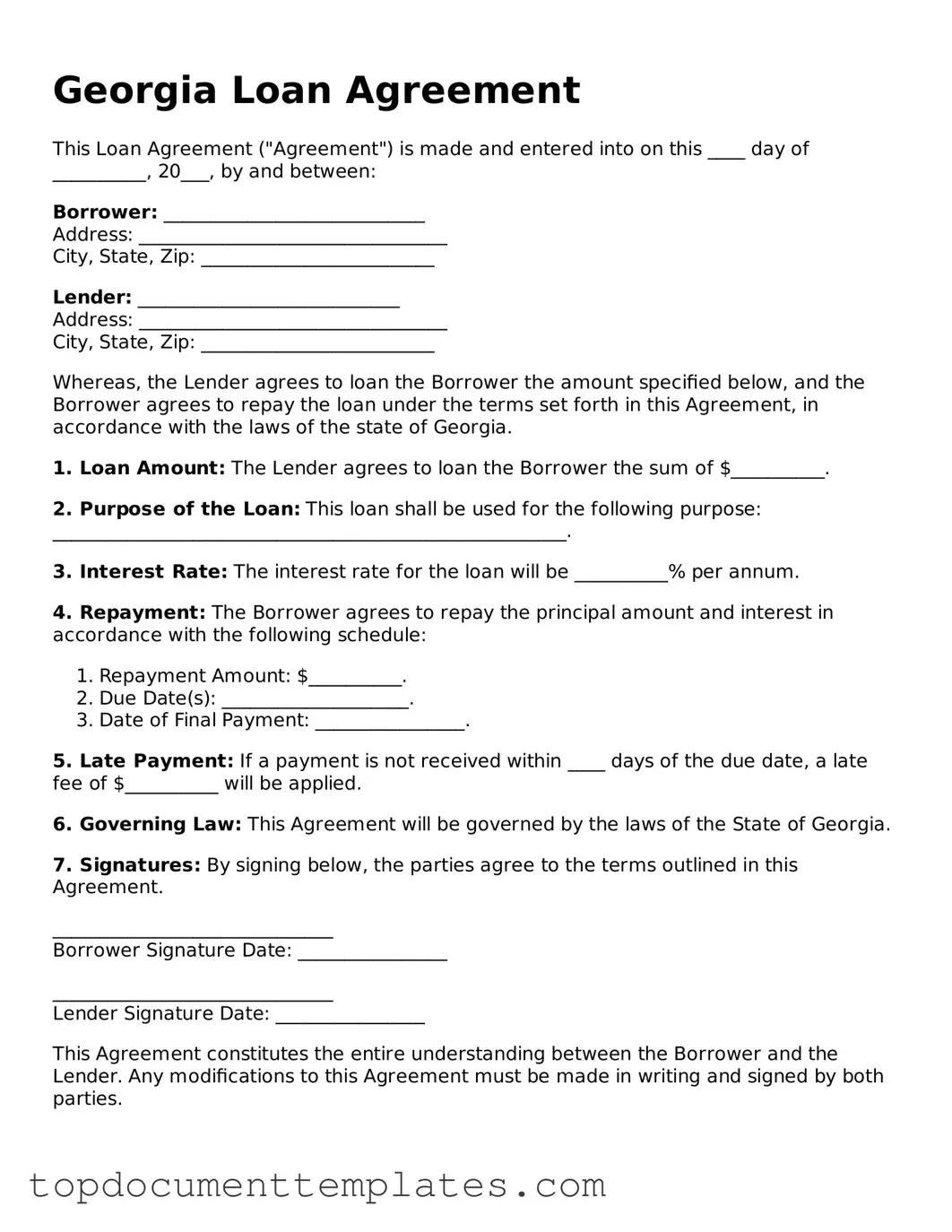 Valid Loan Agreement Form for Georgia State
