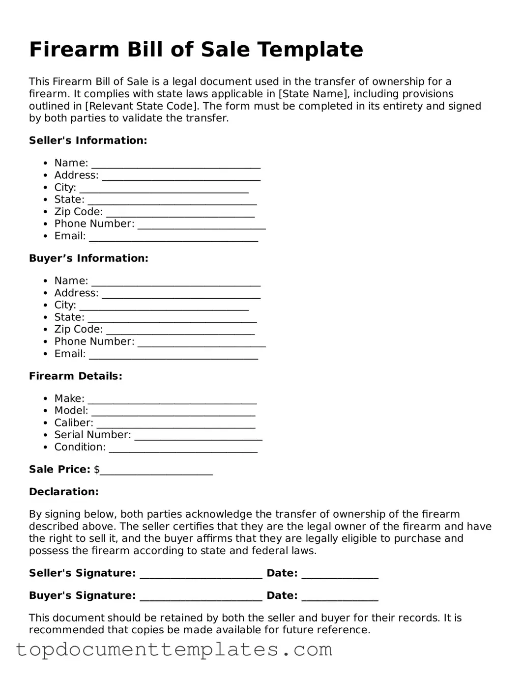 Official Firearm Bill of Sale Template