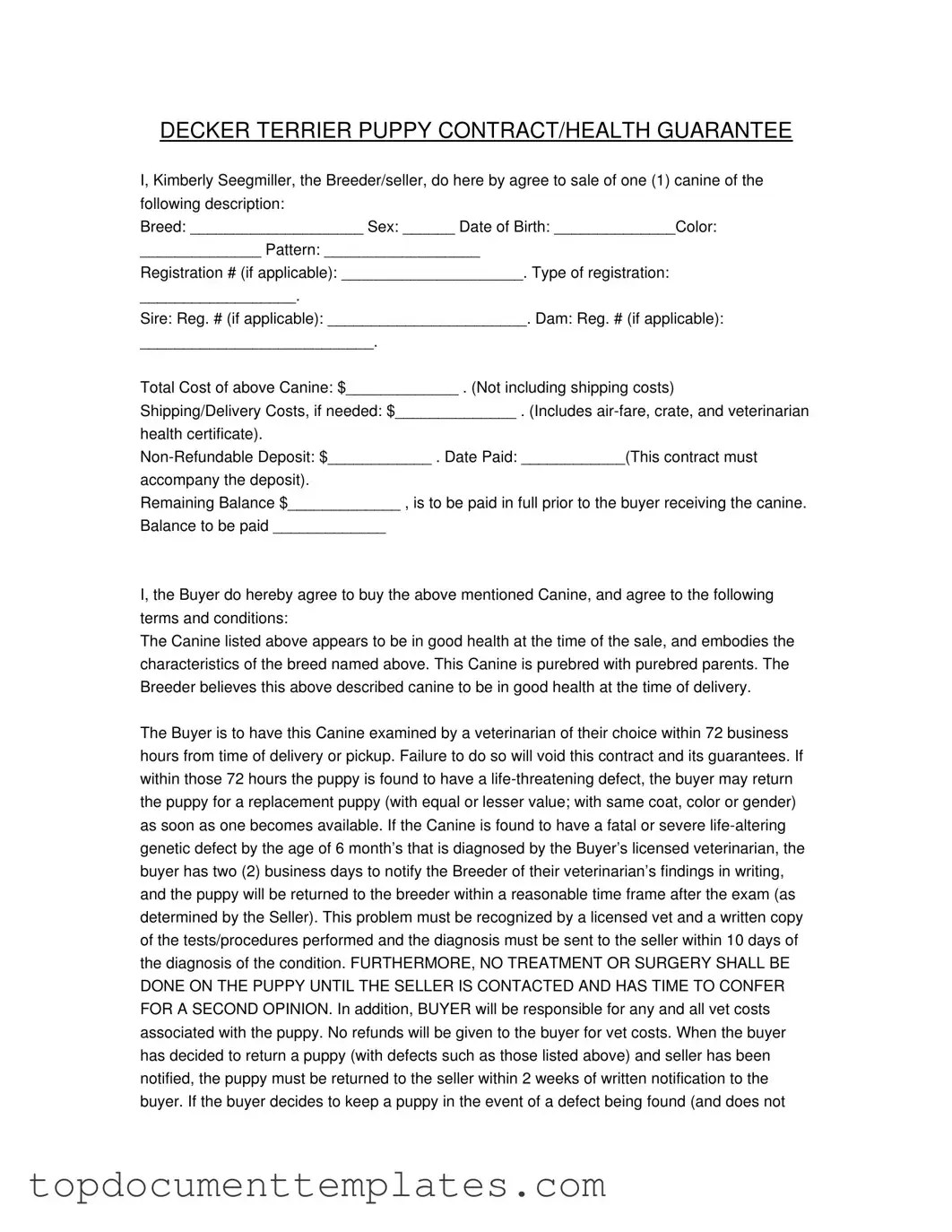 Blank Health Guarantee PDF Form