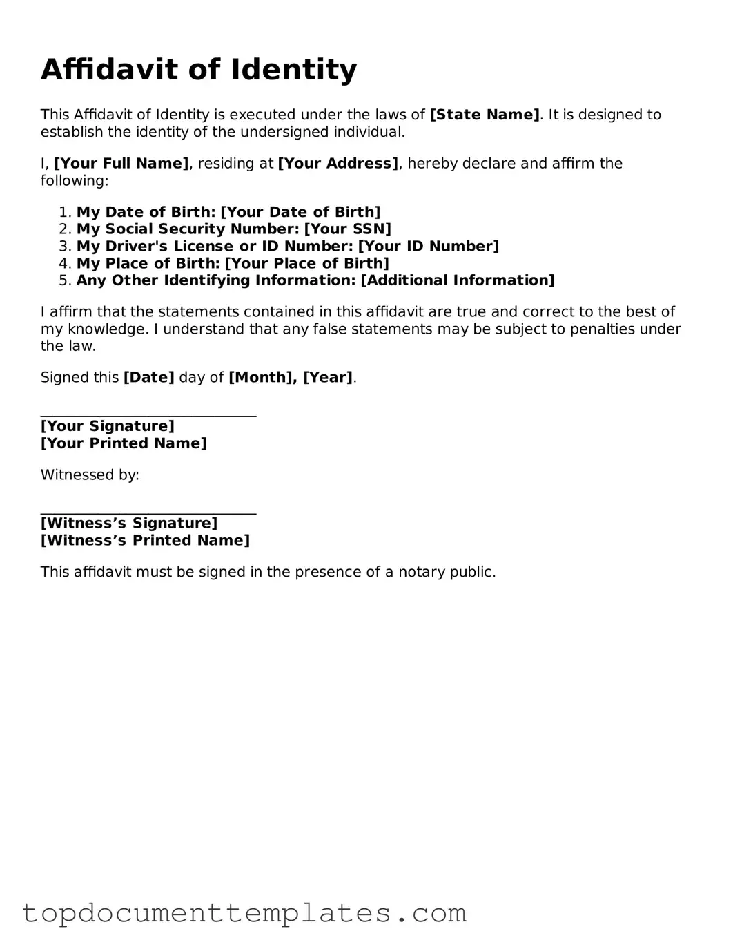Official Affidavit of Identity Template