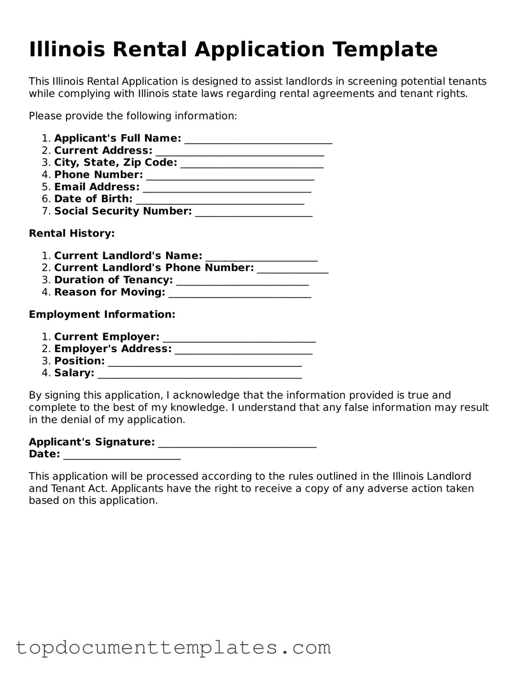 Valid Rental Application Form for Illinois State