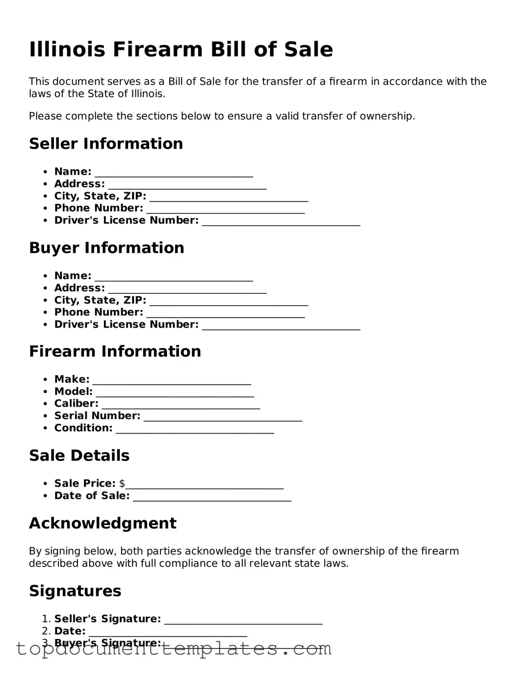 Valid Firearm Bill of Sale Form for Illinois State