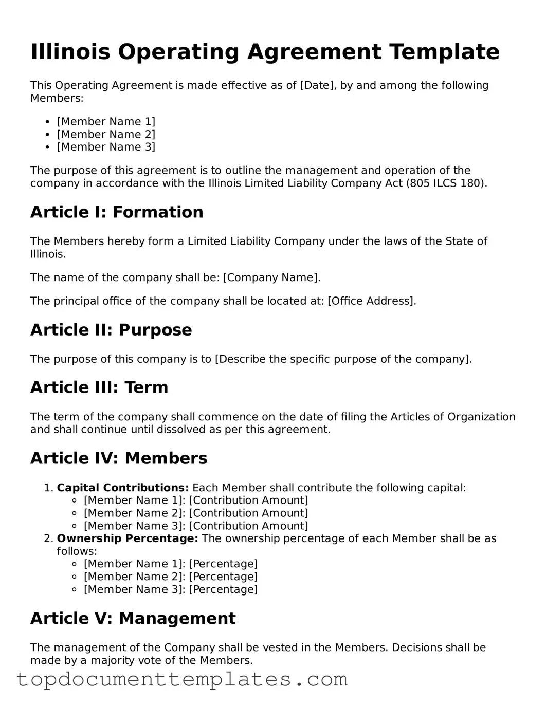 Valid Operating Agreement Form for Illinois State