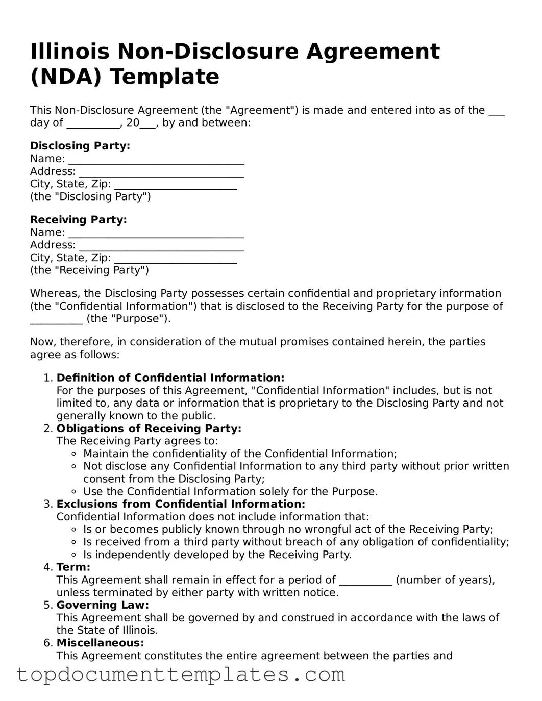 Valid Non-disclosure Agreement Form for Illinois State