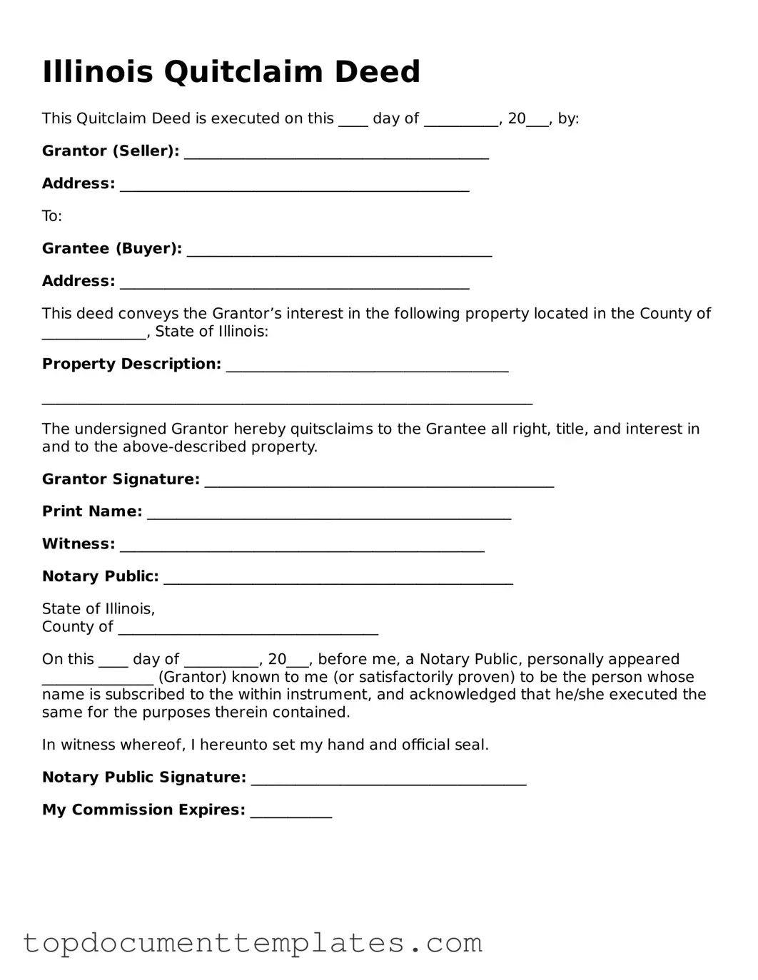 Valid Quitclaim Deed Form for Illinois State