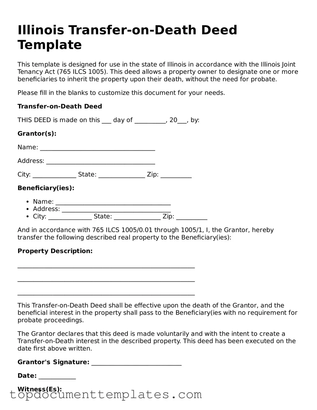 Valid Transfer-on-Death Deed Form for Illinois State