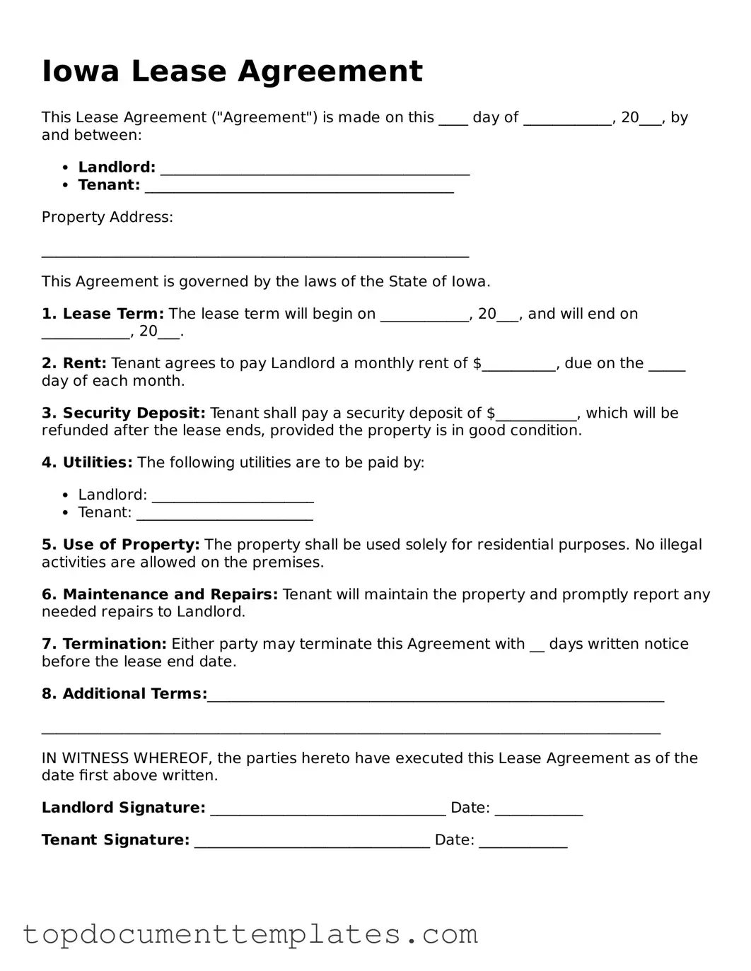 Valid Lease Agreement Form for Iowa State