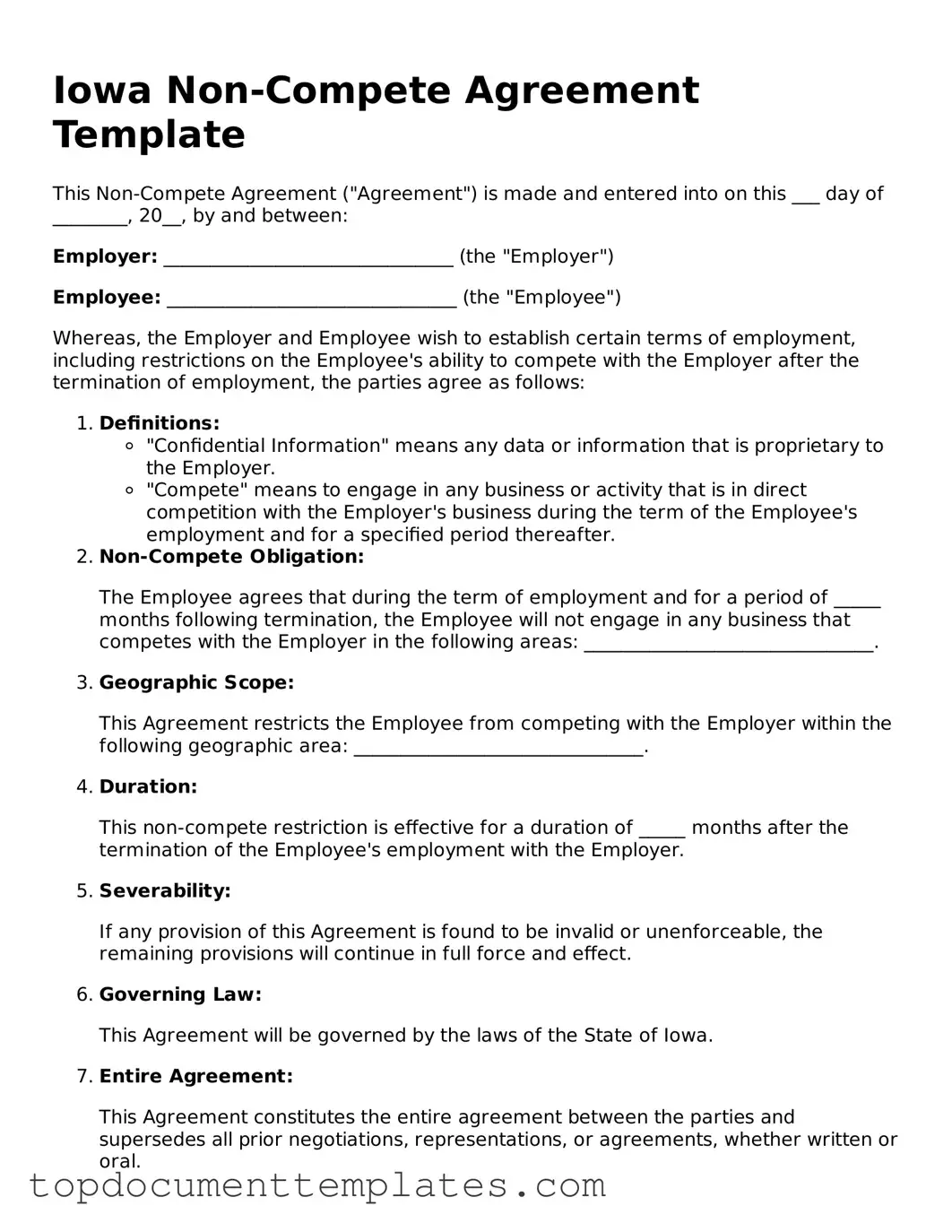 Valid Non-compete Agreement Form for Iowa State