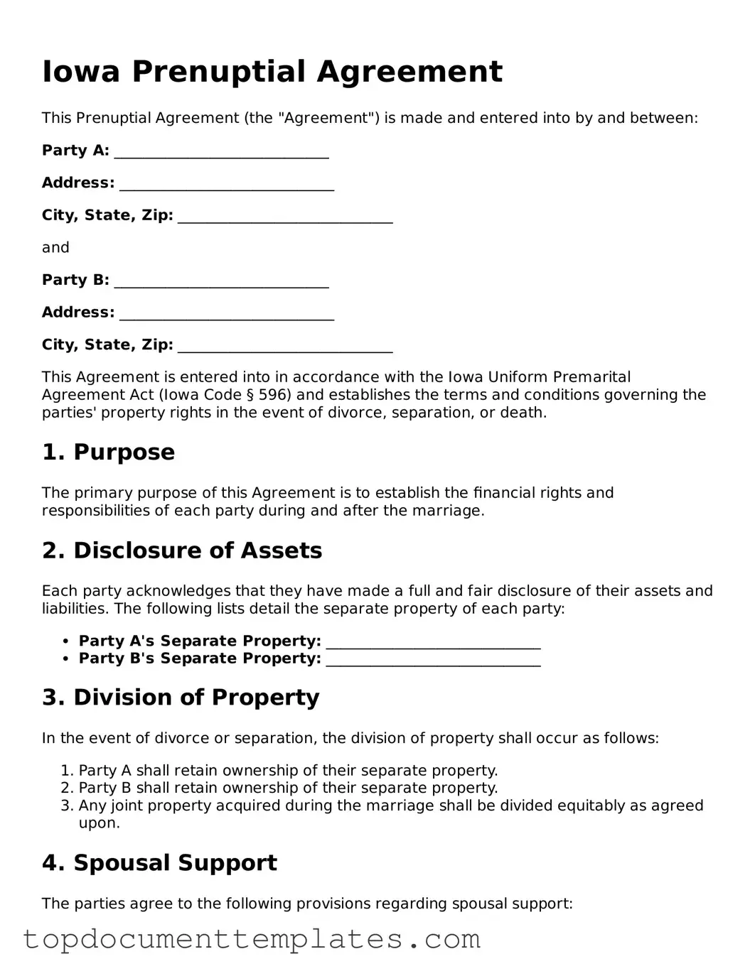 Valid Prenuptial Agreement Form for Iowa State