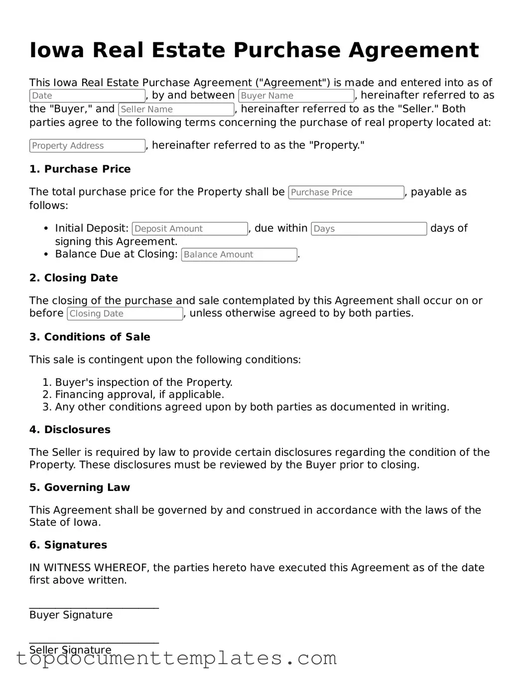 Valid Real Estate Purchase Agreement Form for Iowa State