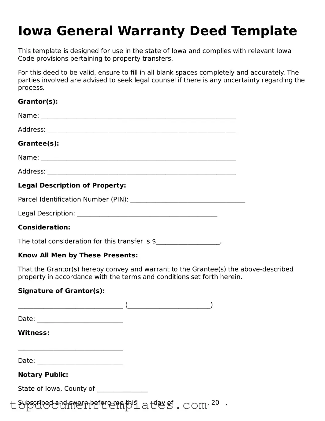 Valid Deed Form for Iowa State