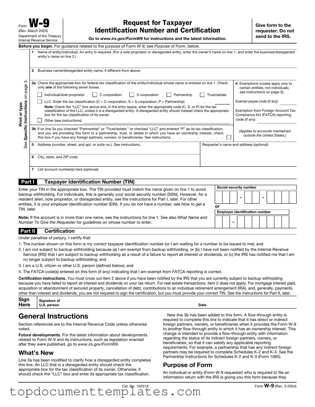 Blank IRS W-9 PDF Form